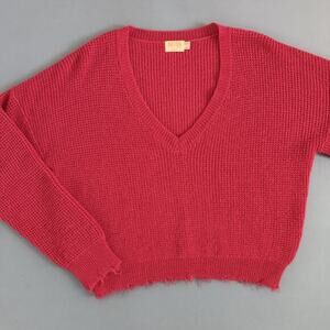 Nation‎ LTD Baby Alpaca V-Neck Distressed Hem Pink Pullover Sweater